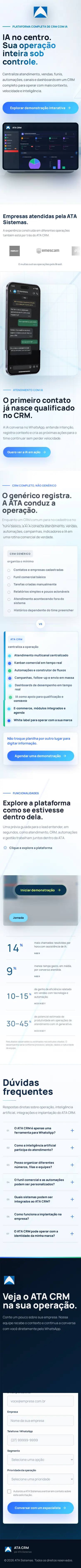 Landing page real do ATA CRM em versão mobile